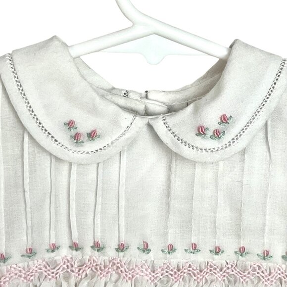 Sarah Louise England Girls White Hand Smocked Embroidered Dress 12 M Heirloom - Picture 2 of 12